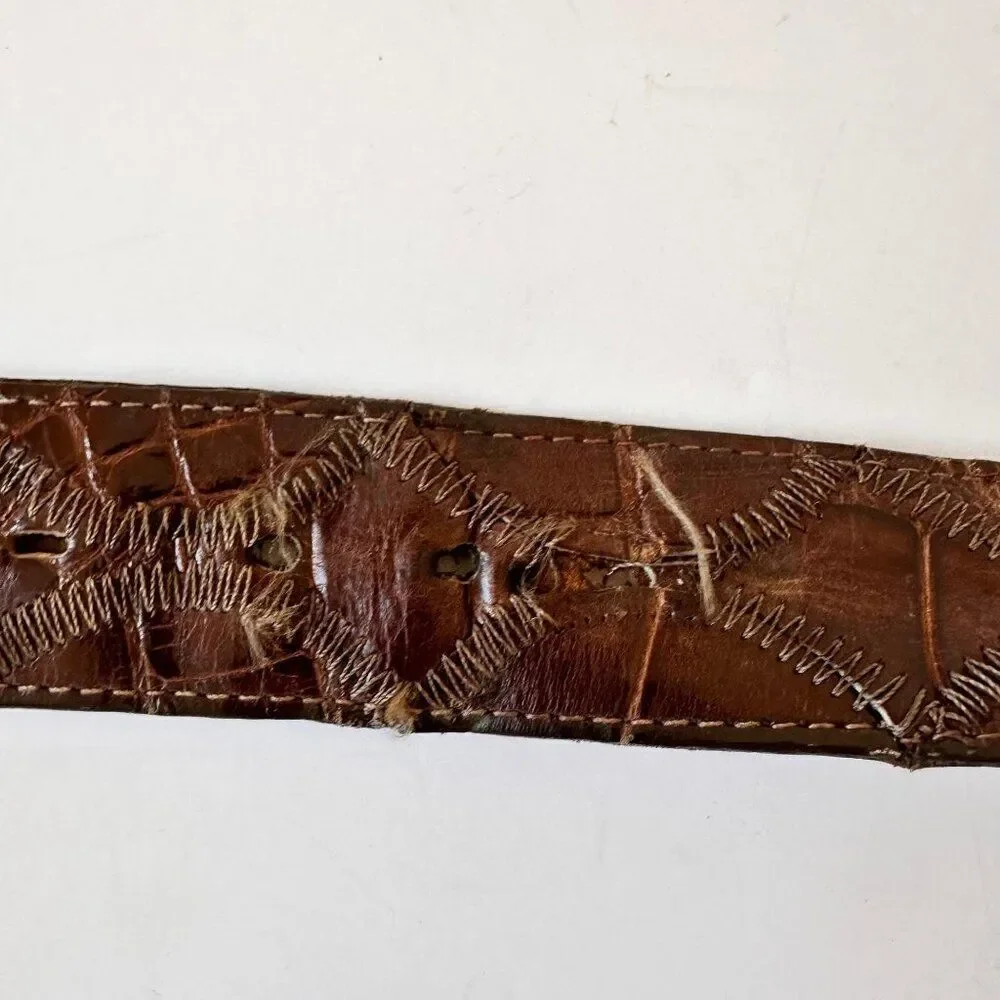 Vintage JUSTIN Mens Brown Belt 42 L Crocodile Genuine Exotic Leather Western - Picture 4 of 10
